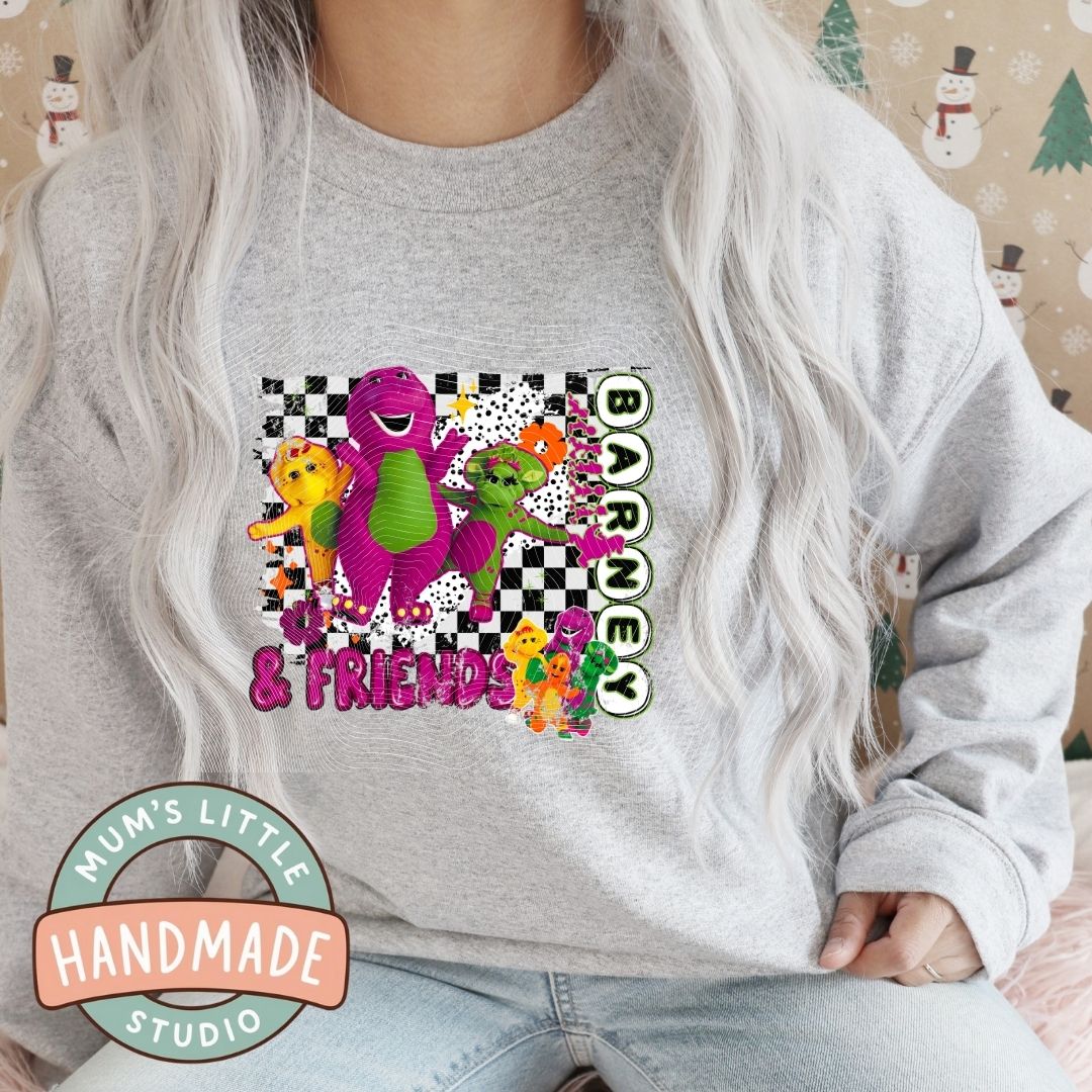 Ladies Crew Neck Jumper - Purple Dinosaur