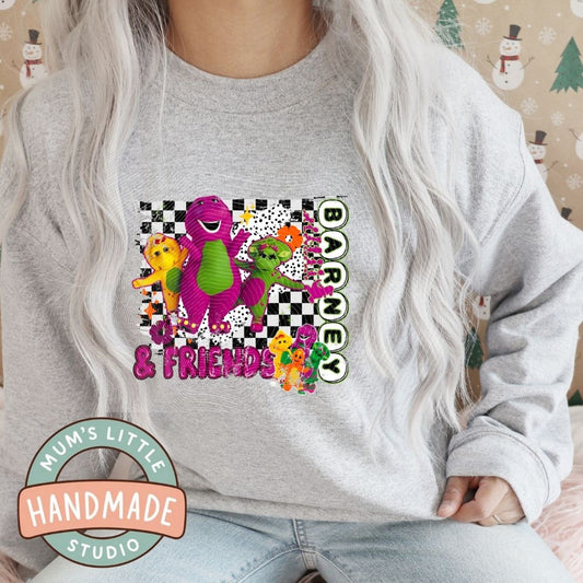 Ladies Crew Neck Jumper - Purple Dinosaur